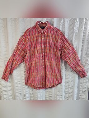 Ralph Lauren Blake Mens Shirt L Red Yellow Madras Plaid Cotton Button Down